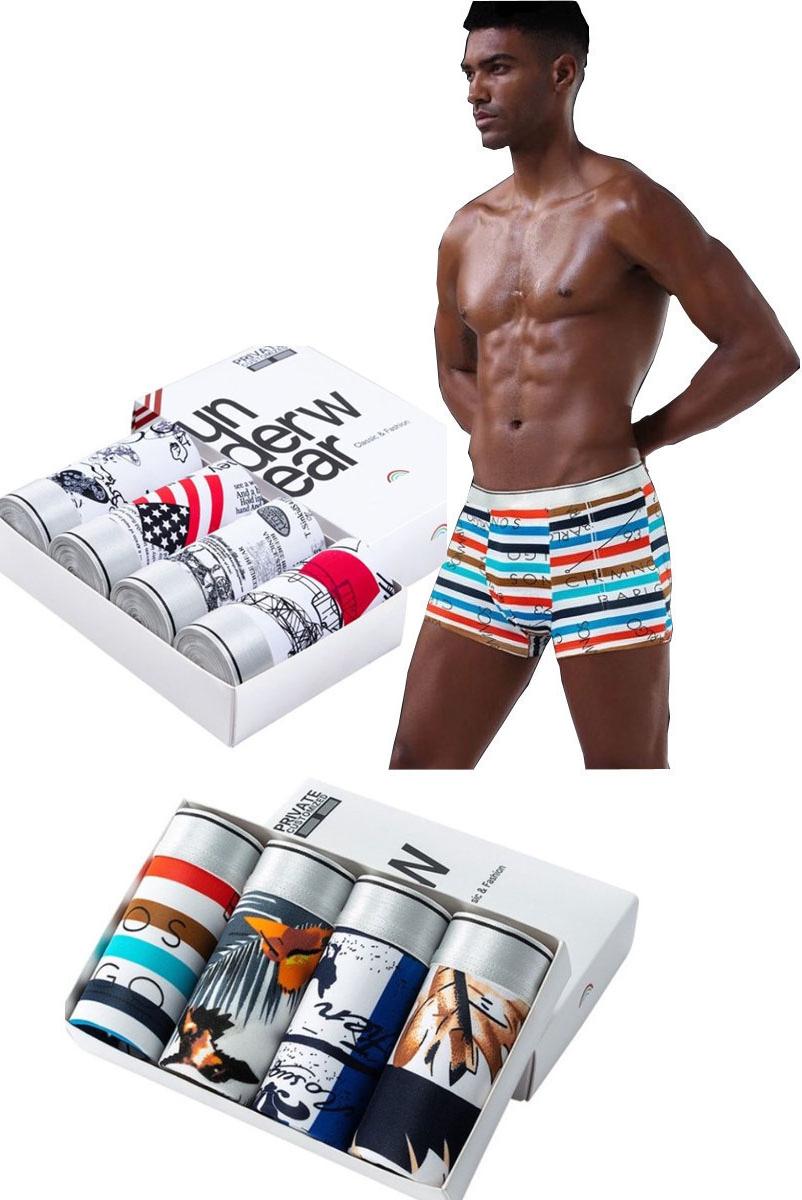 Combo 4 cái quần sịp đùi nam,  quần   boxer sexy hoa văn thiên nhiên chất vải cotton thoáng mát mềm mại, cạp thun đàn hồi mẫu mới nhất