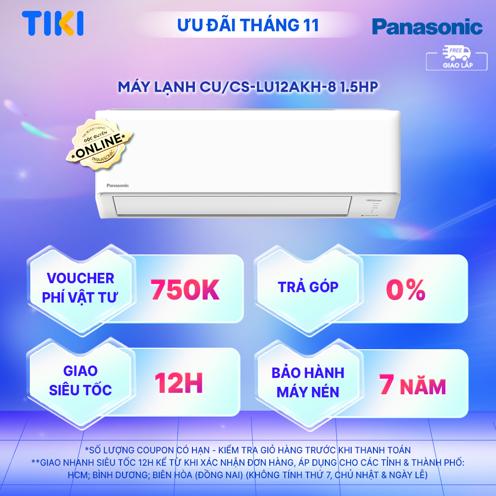 Máy lạnh/ Điều hòa Panasonic Inverter CU/CS-LU12AKH-8 - 1.5HP - Một chiều - Lọc sạch không khí NanoeX - Wifi