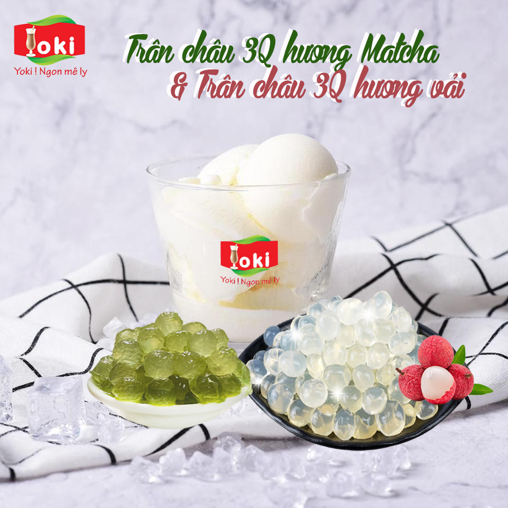 Combo Trân châu 3Q hương Matcha Yoki và Trân châu 3Q hương vải Yoki