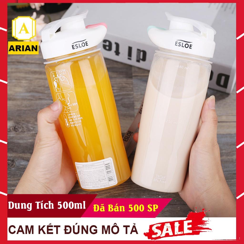 Bình Nước Nhựa ESLOE Chất Liệu Tritan Cao Cấp Tiêu Chuẩn BPA FREE Trong Suốt Có Quai Xách Dung Tích 500ml