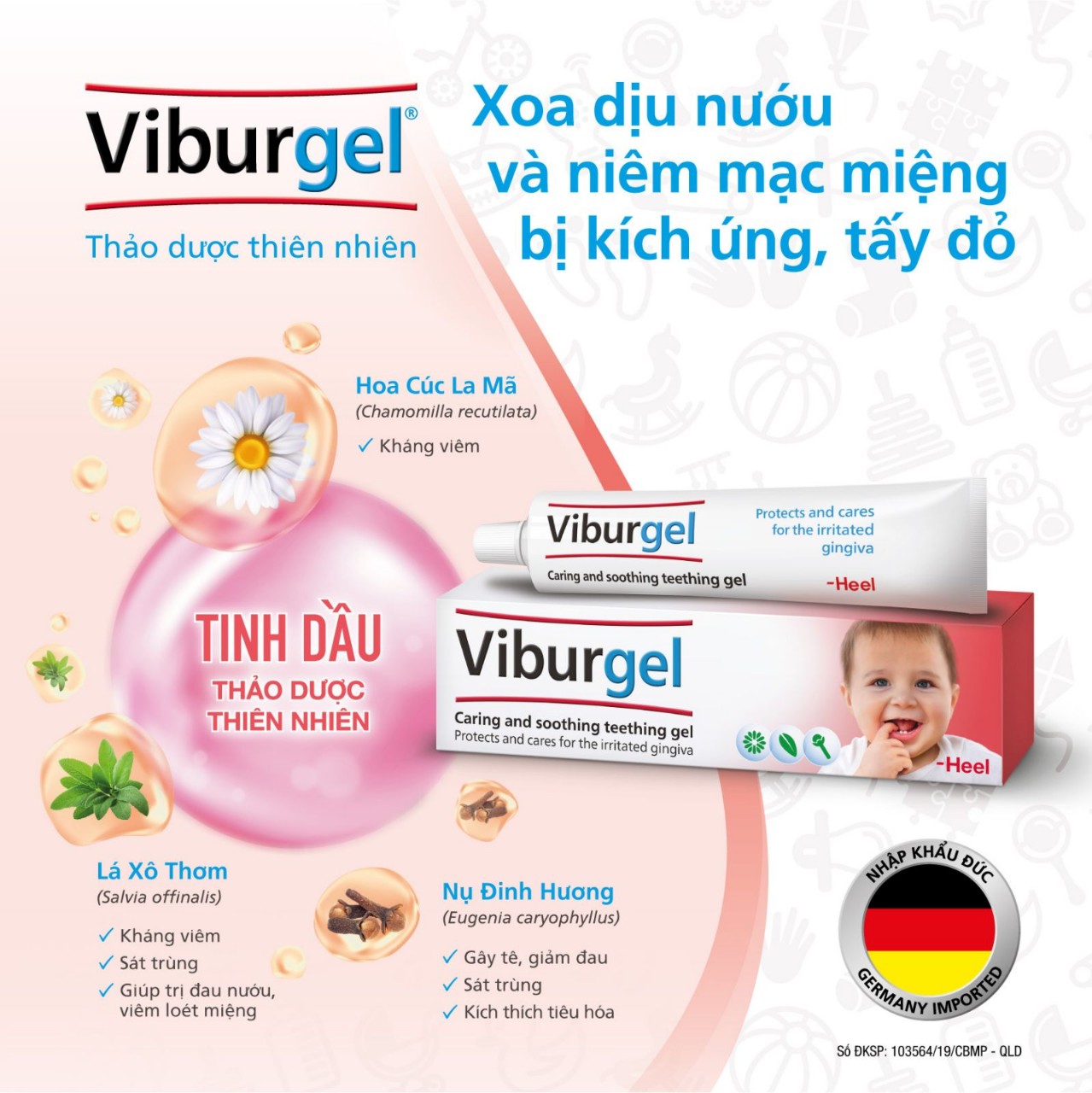 Gel Bôi Thảo Dược Thiên Nhiên - Viburgel Giúp Xoa Dịu Nướu Và Niêm Mạc Miệng Bị Kích Ứng Tấy Đỏ Do Mọc Răng, Bệnh Tay Chân Miệng