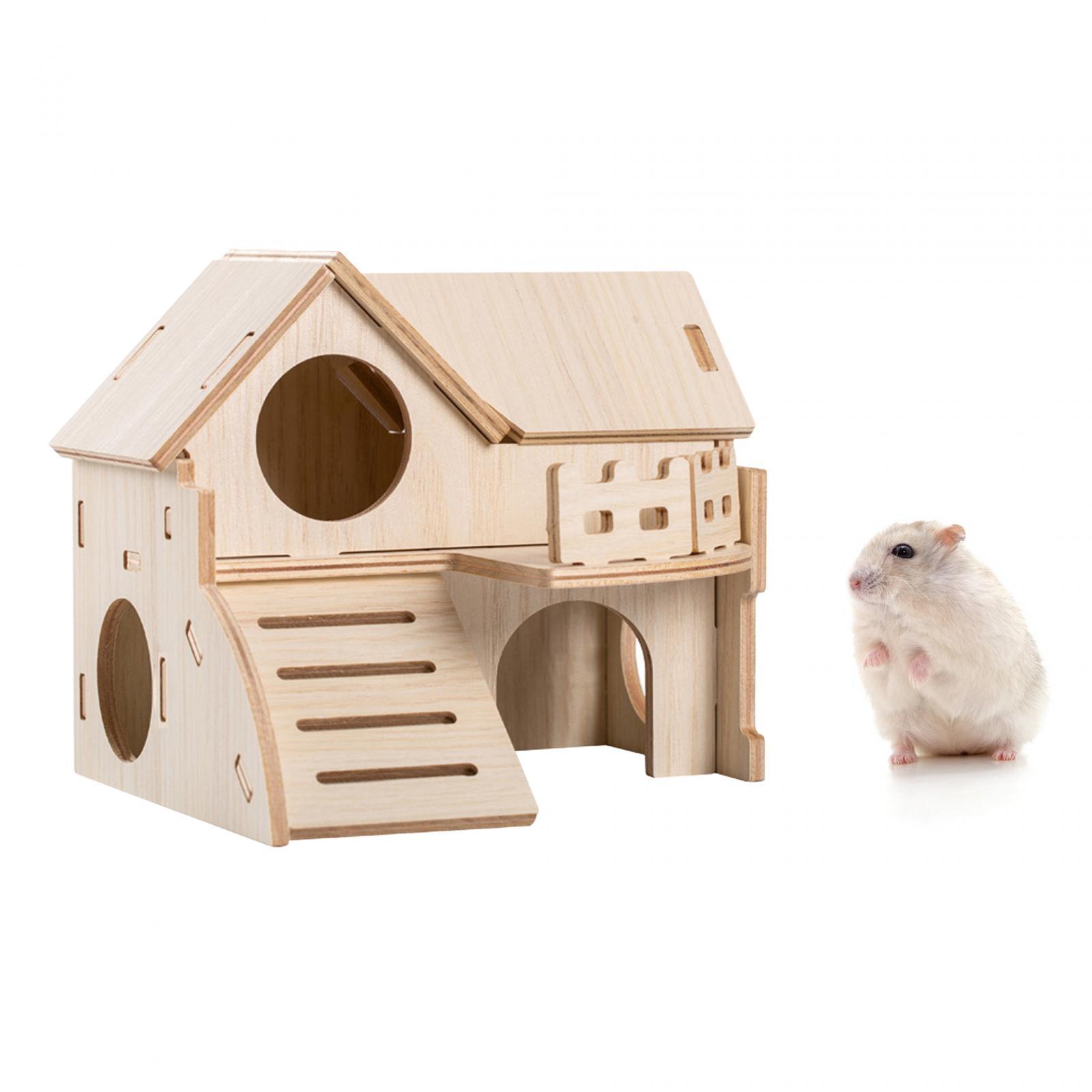 Wooden Hamster House Solid Wood Cage Accessories for Chinchilla Mice Hamster