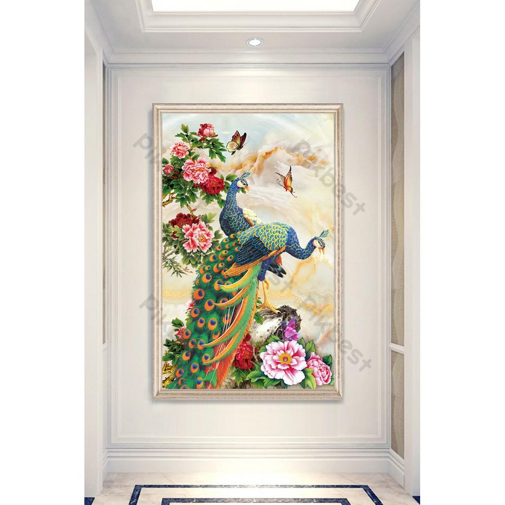 Tranh dán tường 3D Cẩm Thạch Khổng Tước