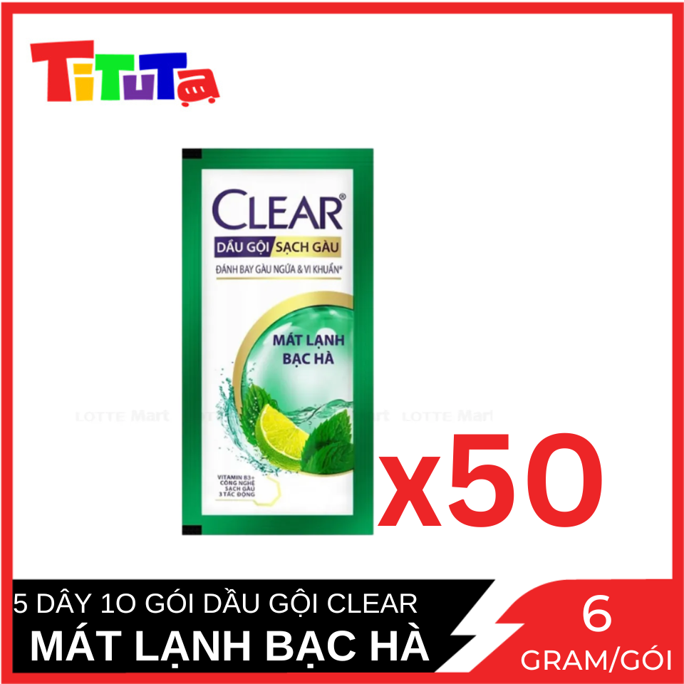 COMBO 5 dây Dầu gội Clear Bạc hà Dây 10 Gói X5