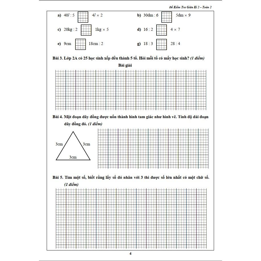 Đề Kiểm Tra Toán Lớp 4 Học Kỳ 1 (1 cuốn)