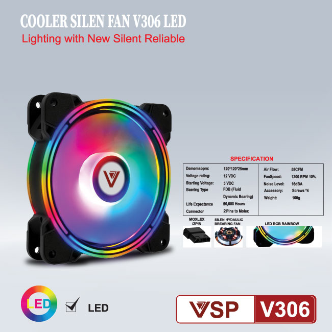 Fan tản nhiệt case VSP LED V306/V306B-HT