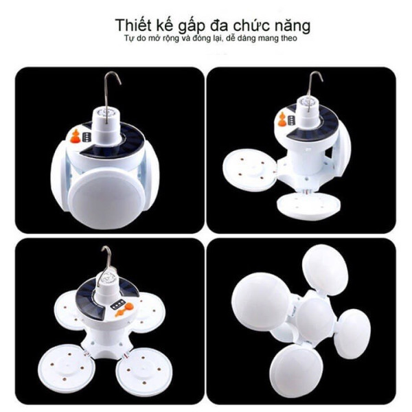 Bóng Đèn Tích Điện Vừa Dùng Sạc Vừa Dùng Năng Lượng Mặt Trời 4 Cánh, Đèn Led Siêu Sáng , Tiết Kiệm Điện Năng , Chống Nước,Bóng Đèn Led Tích Điện Năng Lượng Mặt Trời Hình 4 Cánh Hoa 2 Pin Có Thể Đóng Mở Có Cáp Sạc Điện Lưỡi Và Móc Treo - Gia Dụng An Tâm