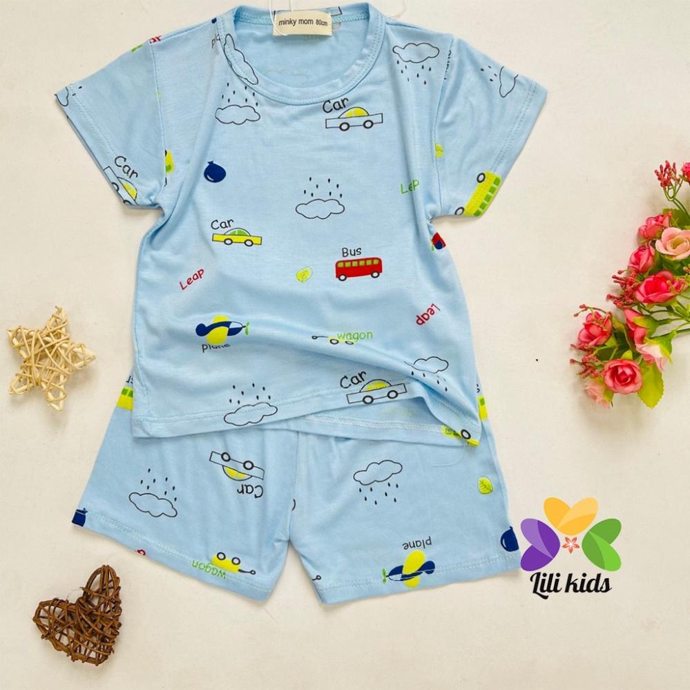 Bộ cộc tay thun lạnh in hình gấu LILIKIDS siêu mềm mịn mát cho bé trai bé gái BCT06