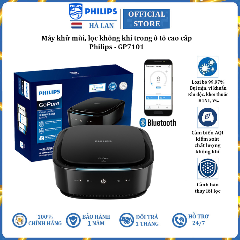 Máy Khử Mùi Lọc Không khí Ô Tô Cao Cấp Thương Hiệu Philips GP7101 - Công suất: 3.5W - Hàng Nhập Khẩu