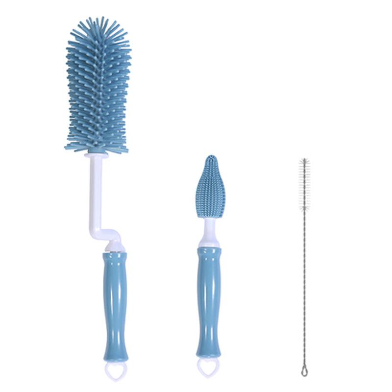 3 miếng chai silicone, tay cầm dài với bàn chải, 360 độ quay silicon cho chai trẻ em, bàn chải rơm pacifier, bàn chải chai làm sạch