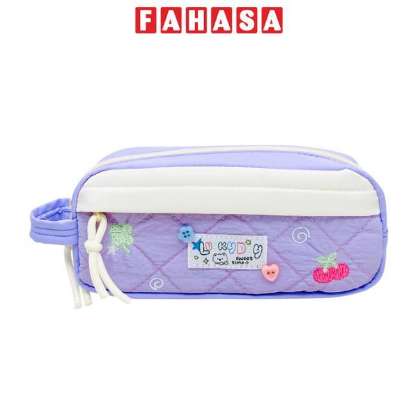Bóp Viết Vải Chần Bông Thêu Họa Tiết Cherry - Yescholar 9400 - Màu Tím