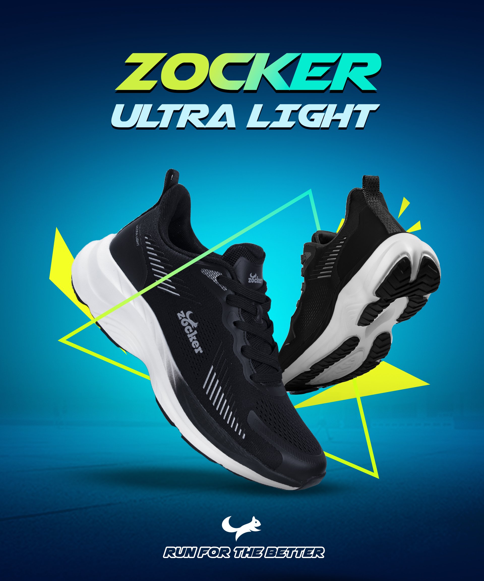 Giày Chạy Bộ Zocker Ultra Light Black - Công Nghệ Light Foam Premium Siêu Nhẹ - Siêu Êm - Siêu Nảy - Tặng kèm vệ sinh giày