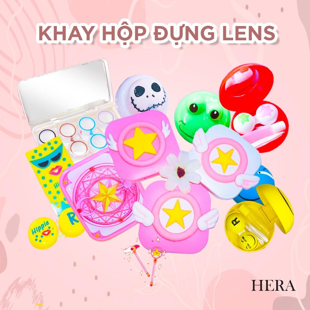 Khay hộp đựng lens xinh xắn dễ thương kèm gương nhíp gắp cây đeo và chai đựng nước ngâm dự phòng - Hera Lens