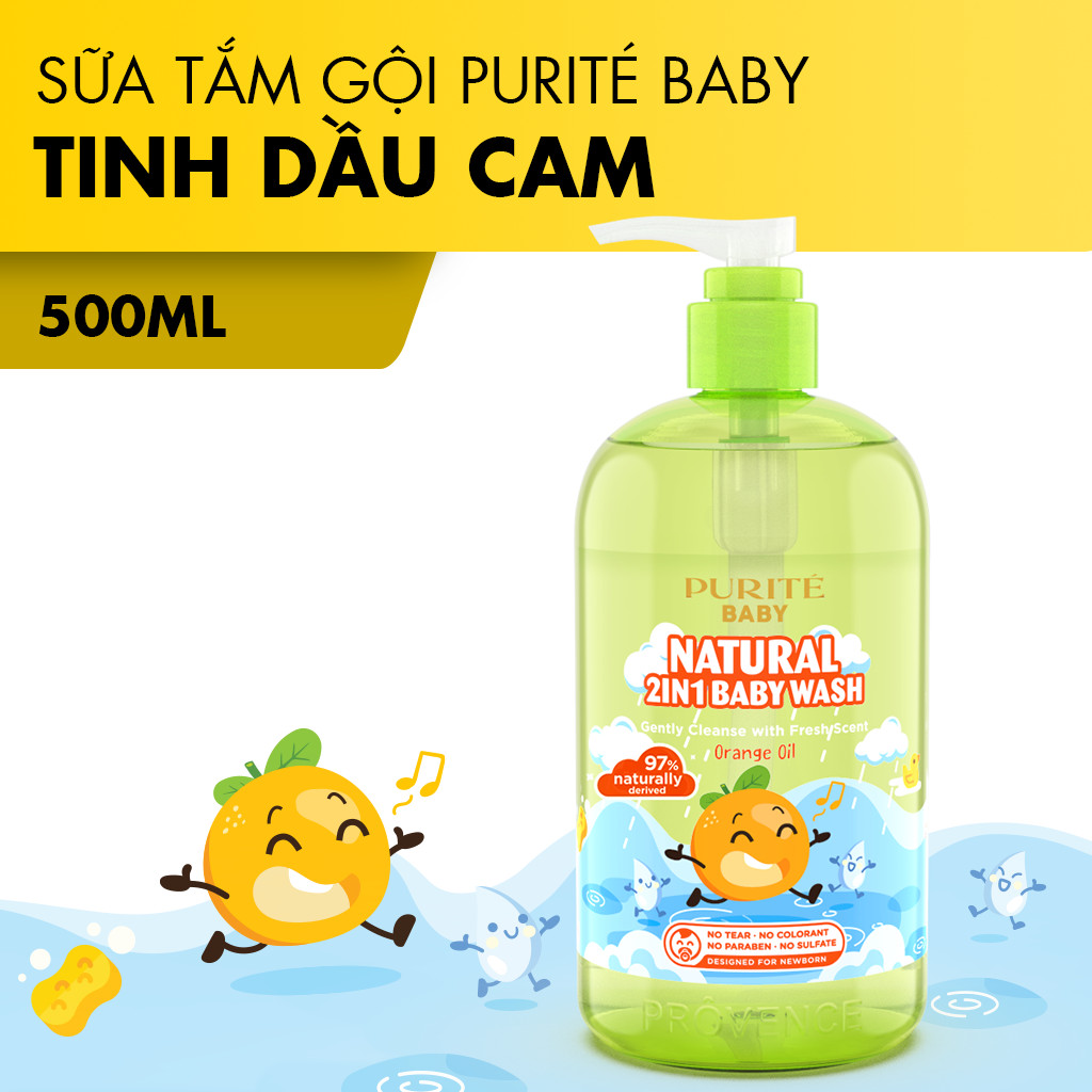 [Hàng Chính Hãng] Sữa Tắm Gội Thiên Nhiên Tinh Dầu Cam Purité Baby 500ml