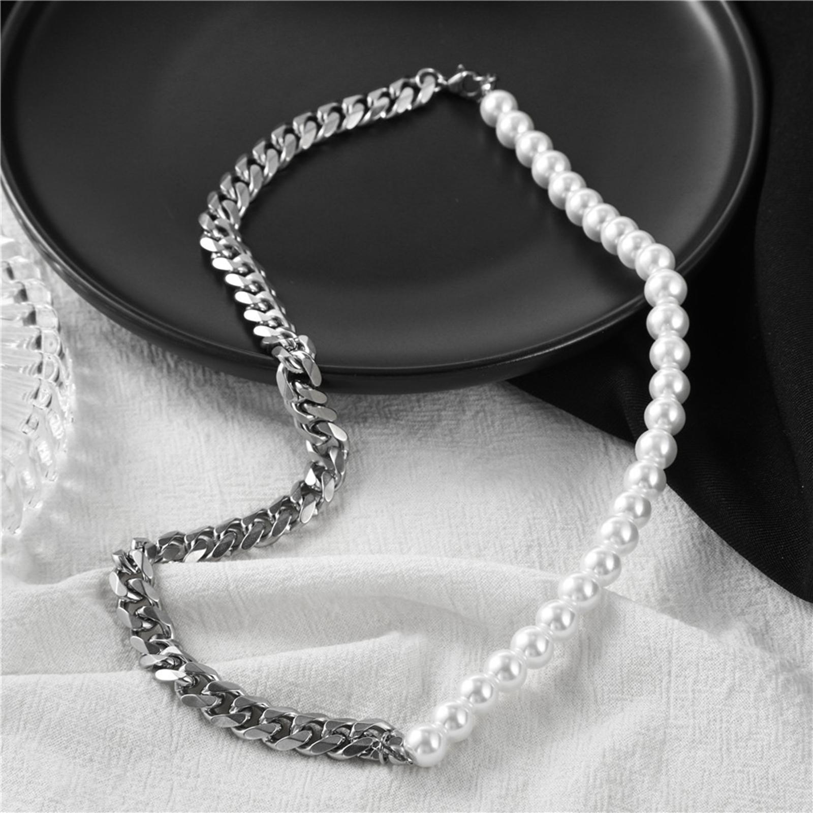 3 Pieces Adjustable Pearl Necklace Bracelet Kit Solid and Flexible Hip Hop