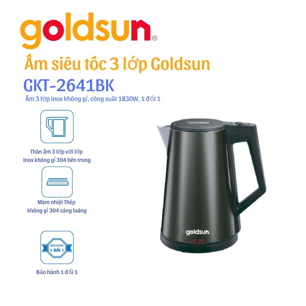 Ấm siêu tốc 3 Lớp Goldsun GKT2641BK 1,7 Lít - Hàng Chính Hãng