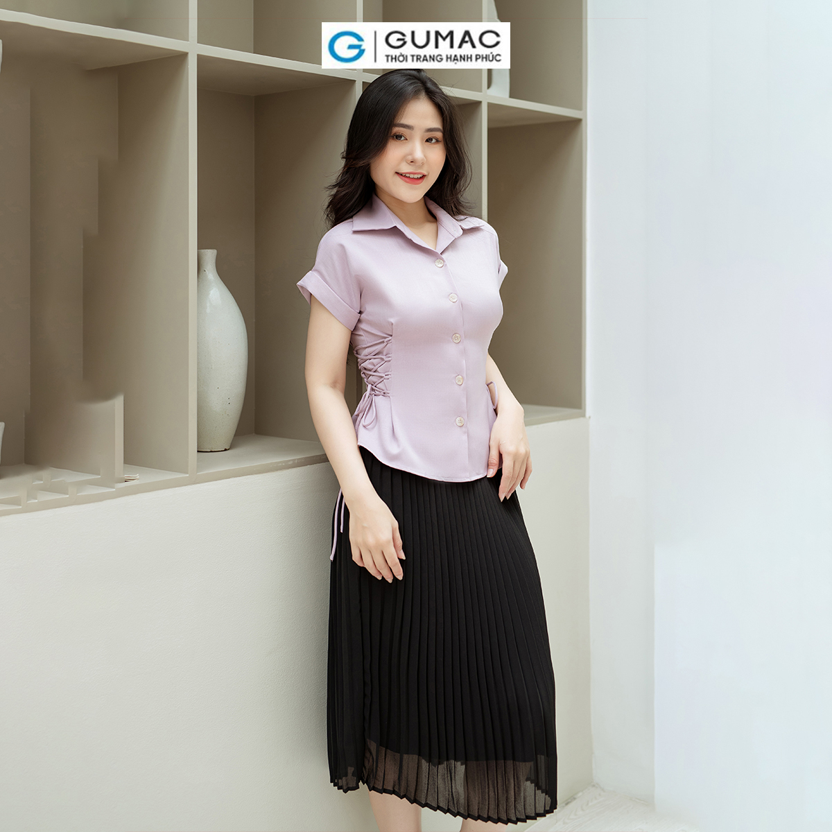 Áo kiểu thắt dây eo GUMAC AD08003