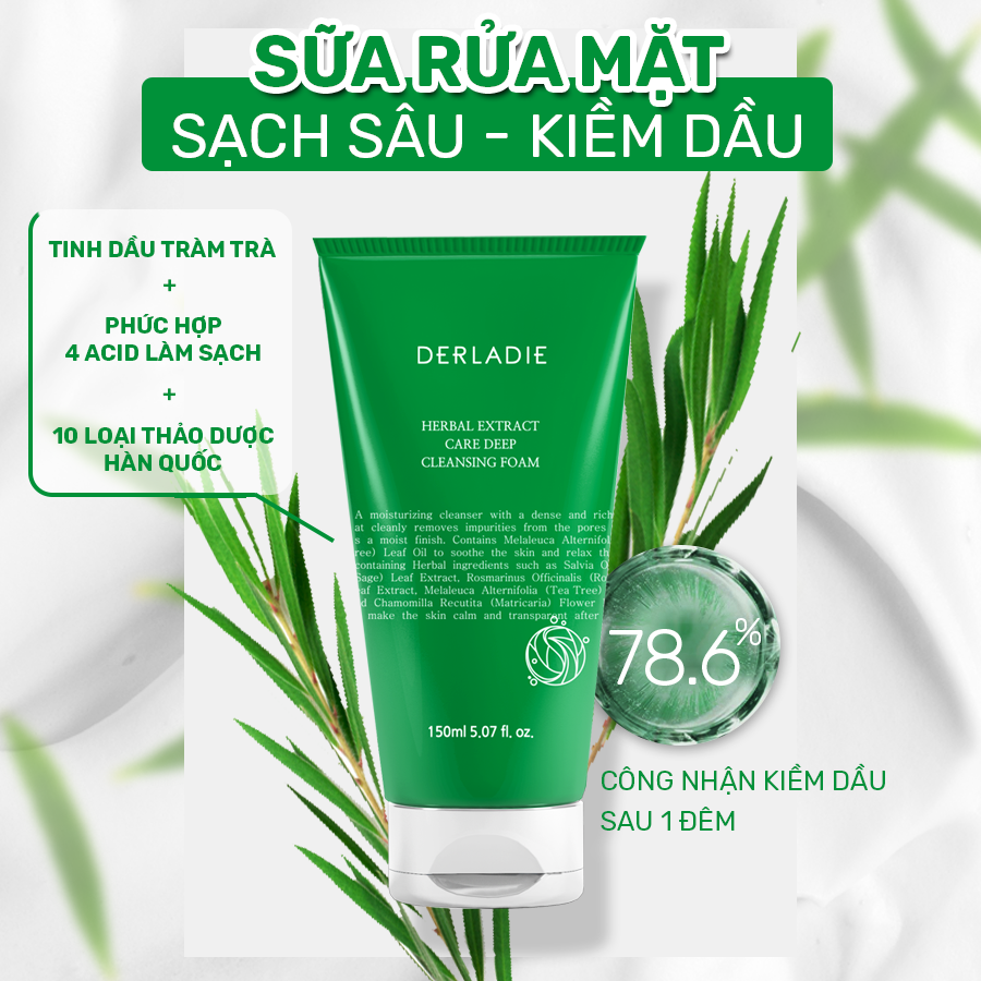 Bộ 4 Sản Phẩm Chiết Xuất Tràm Trà Giảm Mụn Sau 14 Ngày Derladie Herbal Extract