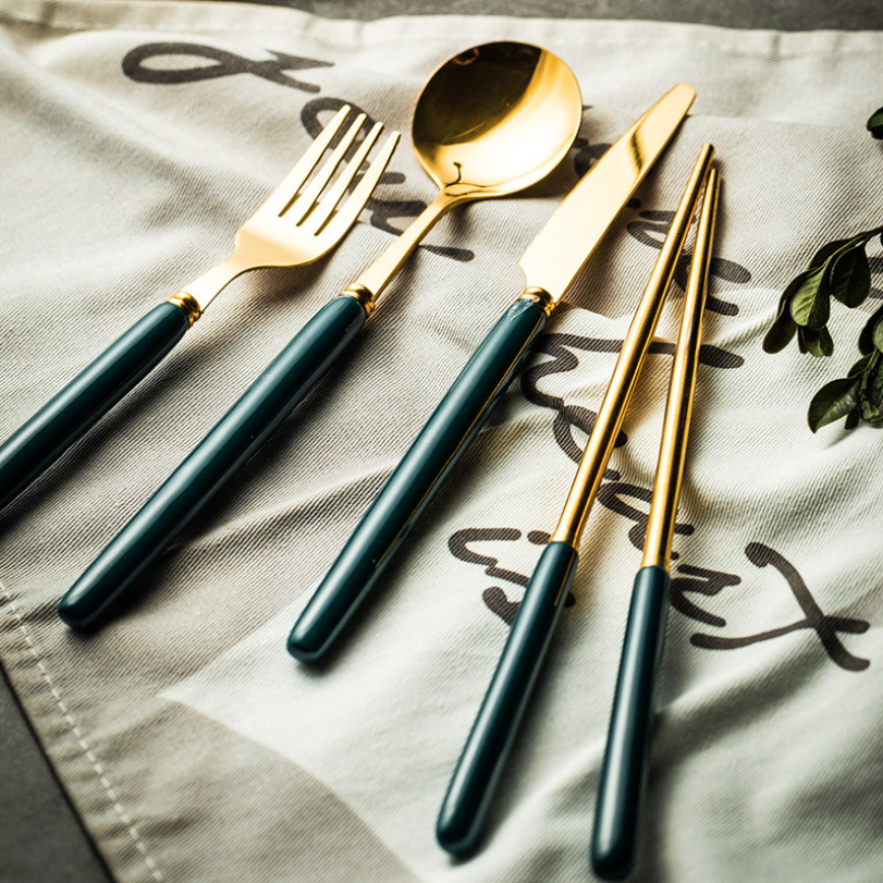 Set dao muỗng nĩa cao cấp 4 món CUTLERY MALACHITE GREEN