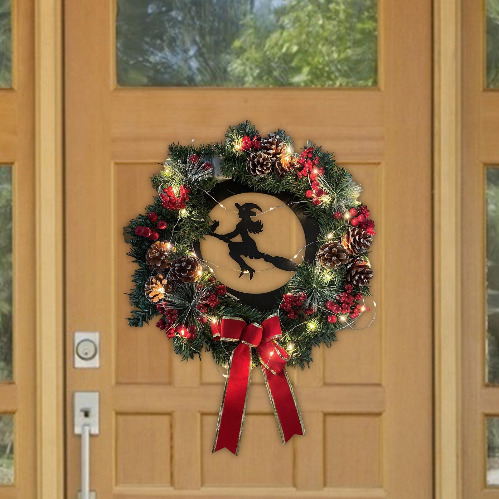 Wreath Christmas with Light Hanging Garland Autumn for Door Holiday New Year