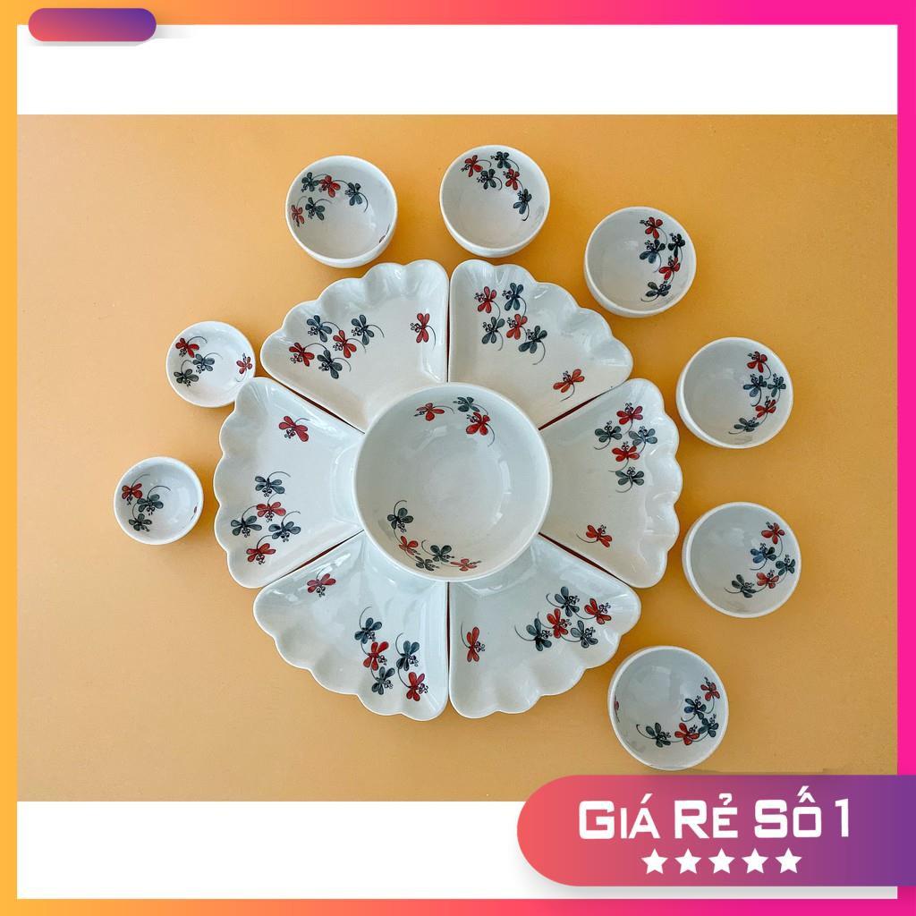 Bộ bát đĩa, bộ đồ ăn hoa mặt trời vẽ chuồn cao cấp
