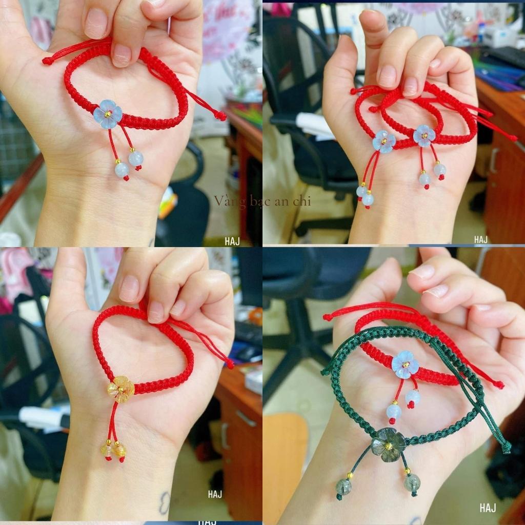 Vòng tay dây tết chỉ đỏ may mắn kết hoa đá mệnh kim mộc thủy hỏa thổ, An chi Jewelry