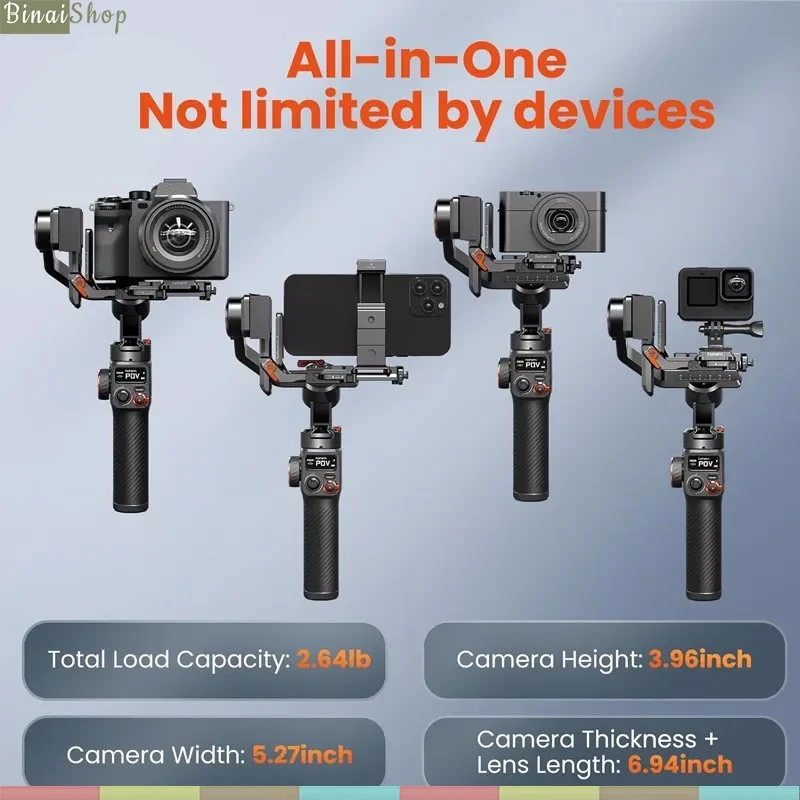 Hohem Isteady MT2 / MT2 KIT - Gimbal Chống Rung 4 Trong 1 Dành Cho Smartphone, Camera Action, Máy Ảnh Cỡ Nhỏ Và DSLR, Tích Hợp Cảm Biến AI, Tải Trọng 1.2Kg - Hàng chính hãng