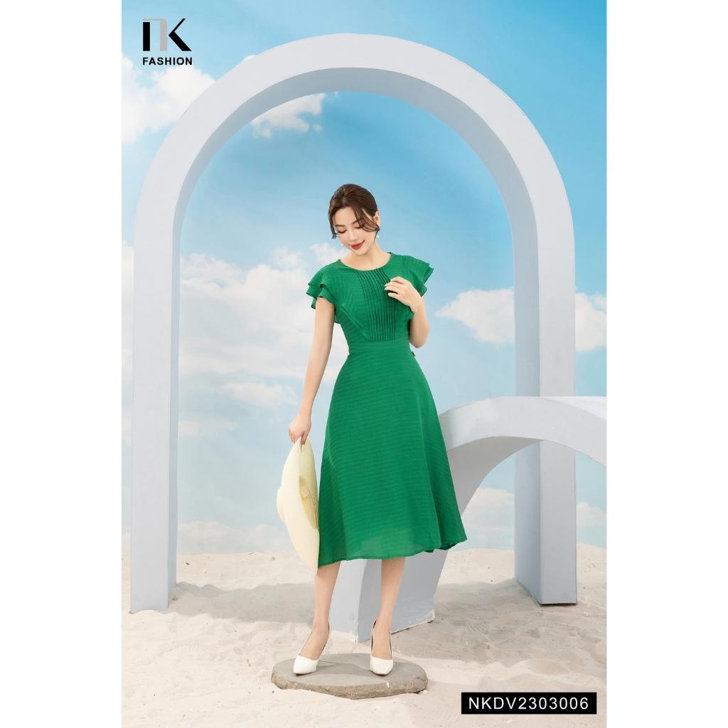 Đầm Xòe NK FASHION Thiết Kế Cổ Tròn Tay Cánh Tiên Thanh Lịch Nữ Tính Chất Vải Nhập Hàn Cao Cấp NKDV2303006