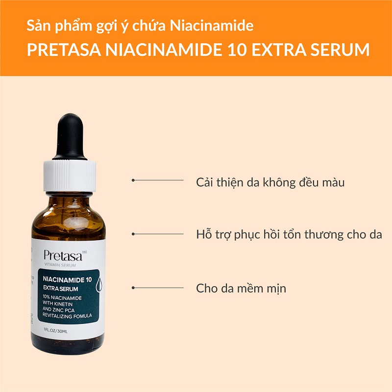Serum Niacinamide 10% Extra Pretasa - Chiết xuất từ Vitamin B3 - Làm sáng da, cung cấp dưỡng chất cho da