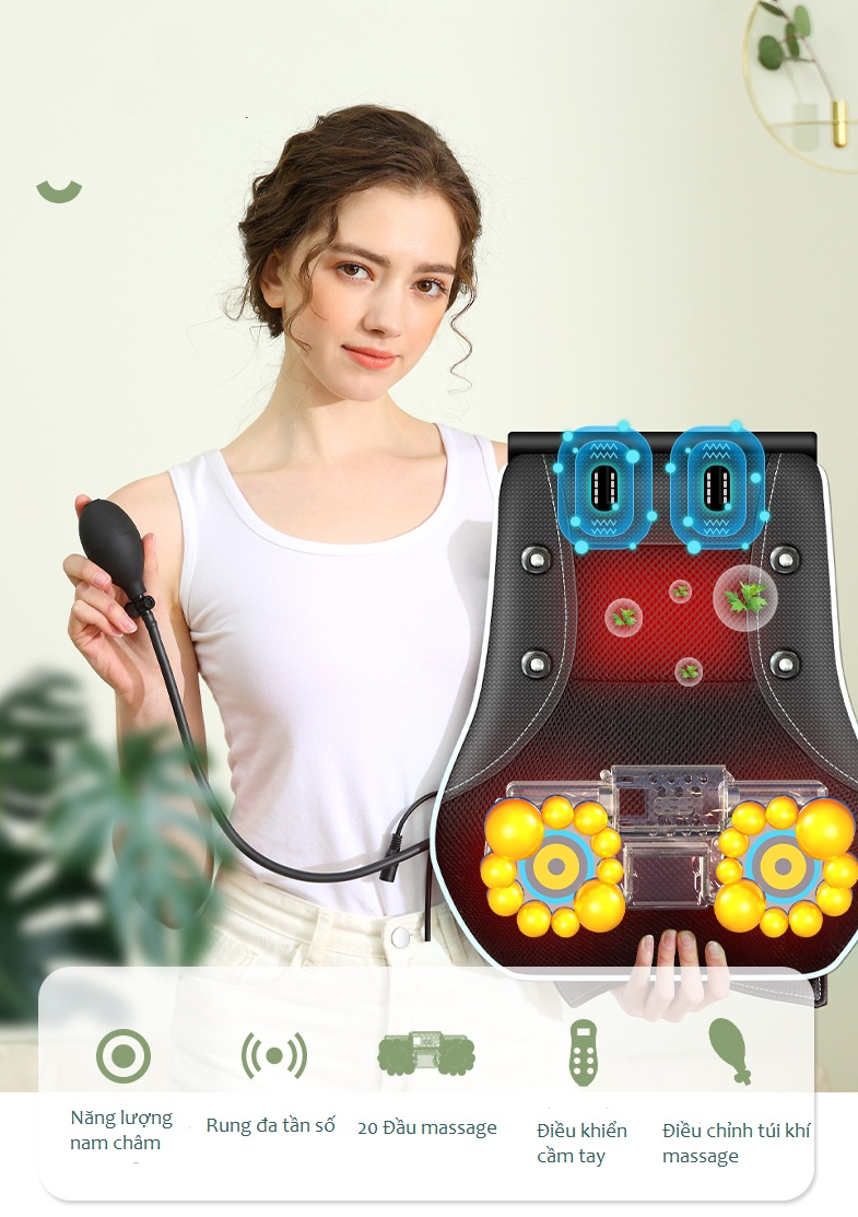 Gối Massage Hồng Ngoại - Massage Cổ Vai, Gáy Có Điều Khiển Cầm Tay, Sử Dụng Tại Nhà, Văn Phòng