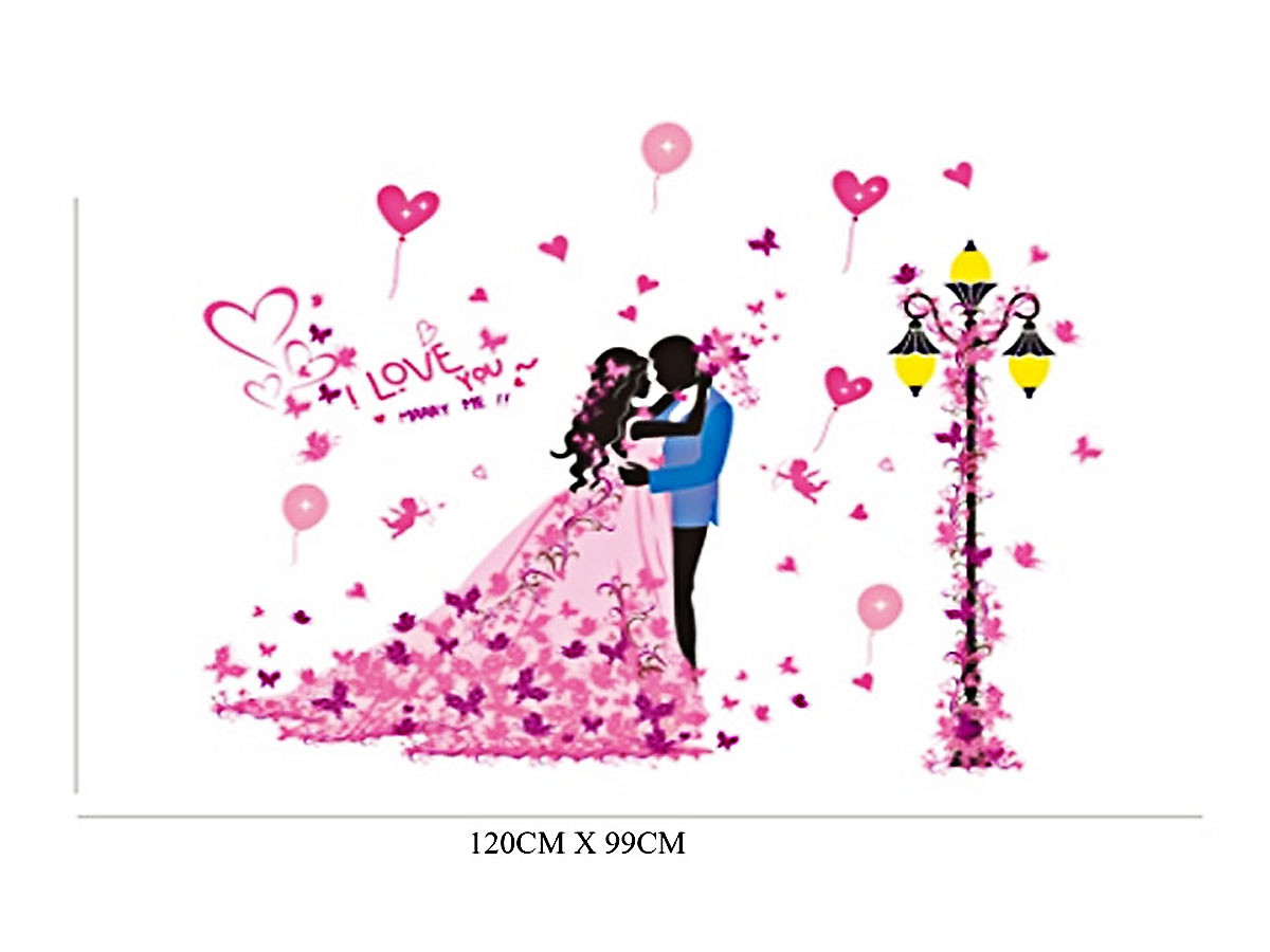 Decal dán tường Đôi tình nhân và hoa hồng đỏ - HP406