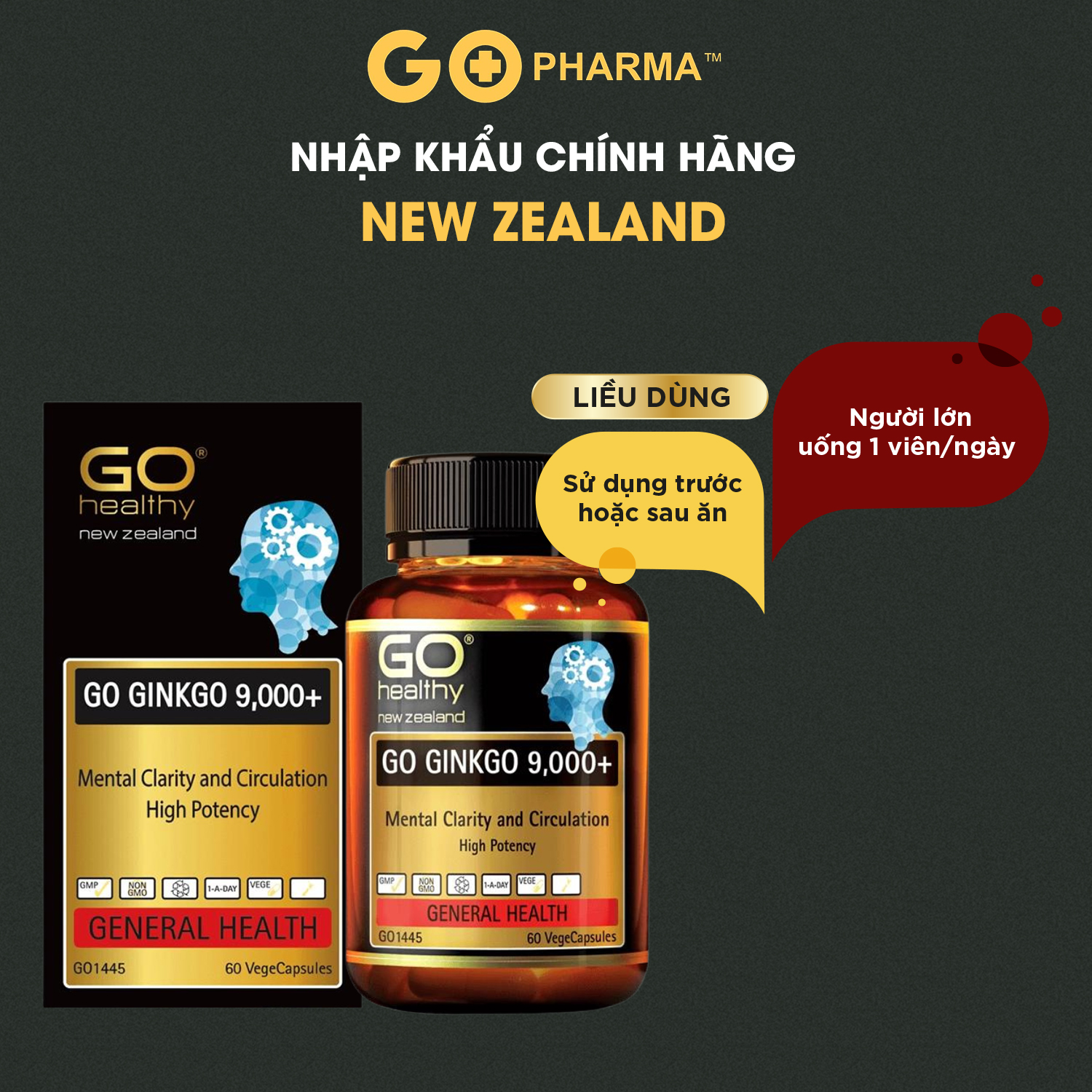 Viên Uống Bổ Não New Zealand GO Ginkgo 9000+ GO Healthy