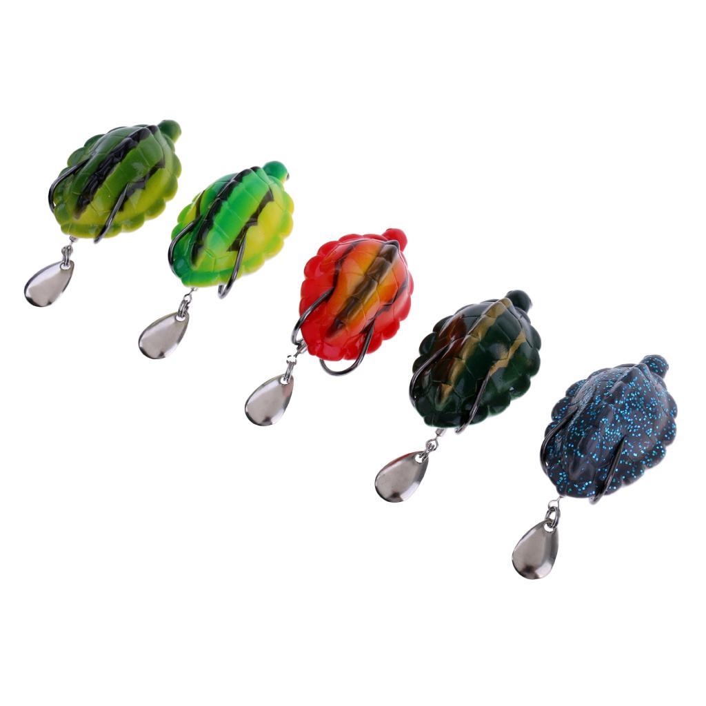 5Pcs Topwater Fishing Lure Hook Baits Crankbait Spinner Tortoise with Spoon