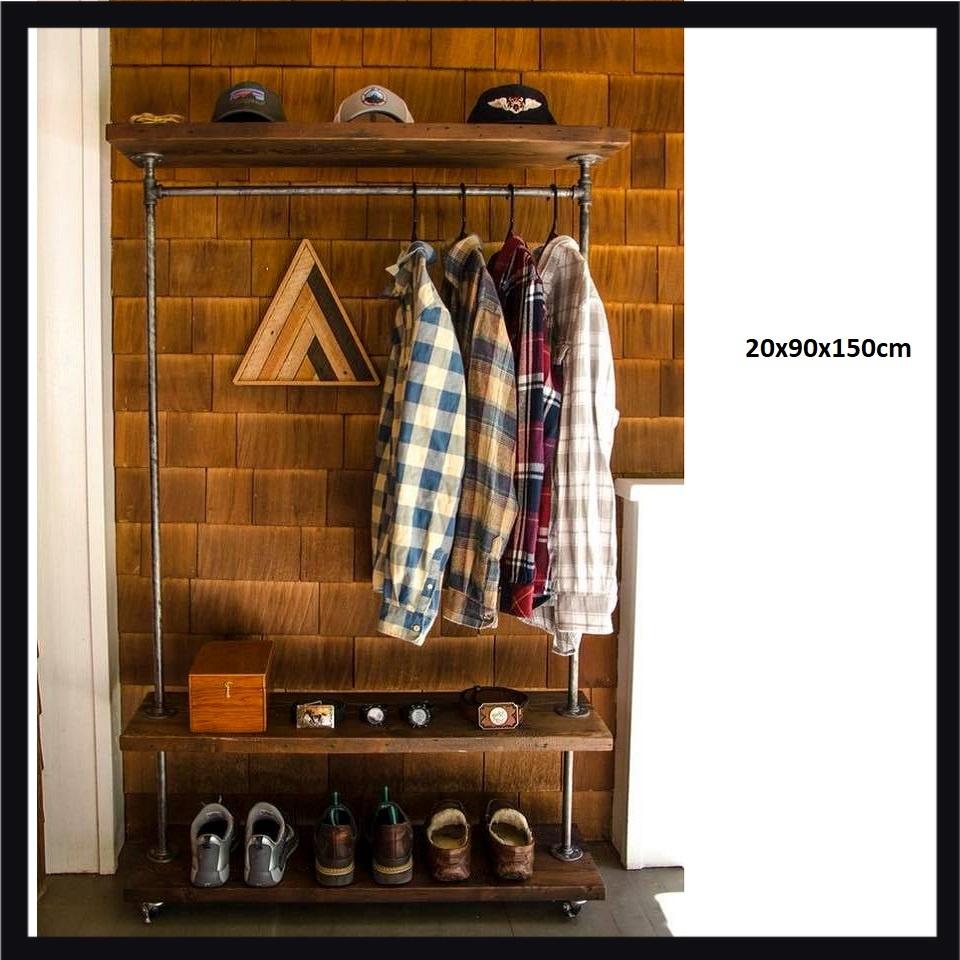 Kệ ống nước giá treo quần áo 2 tầng Decor phòng thay đồ shop quần áo  (Tặng Kèm Tranh Decor)