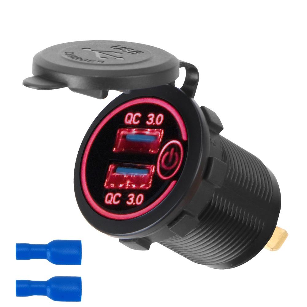 Ổ cắm sạc nhanh QC 3.0 36W cho xe hơi/xe tải/xe máy có màn hình hiển thị LED 12V/24V