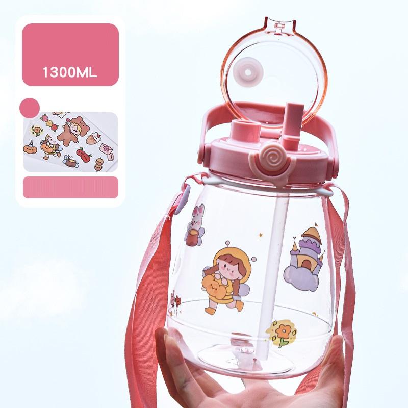 Bình đựng nước 1300ML- 2 đầu hút- Tặng kèm nhiều Sticker