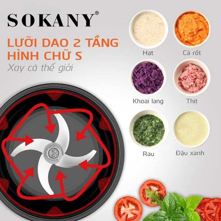 Máy xay thịt đa năng 2IN1 SOKANY SK-7030 cối INOX304, công suất 500W xay thịt, bóc tỏi tiện lợi - HÀNG CHÍNH HÃNG
