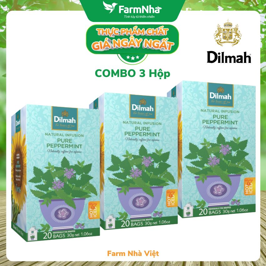 (Combo 3 hộp) Trà Dilmah Pure Peppermint Thảo Dược Bạc Hà túi lọc 20 túi x 1.5gr 30g - Tinh hoa trà Sri Lanka
