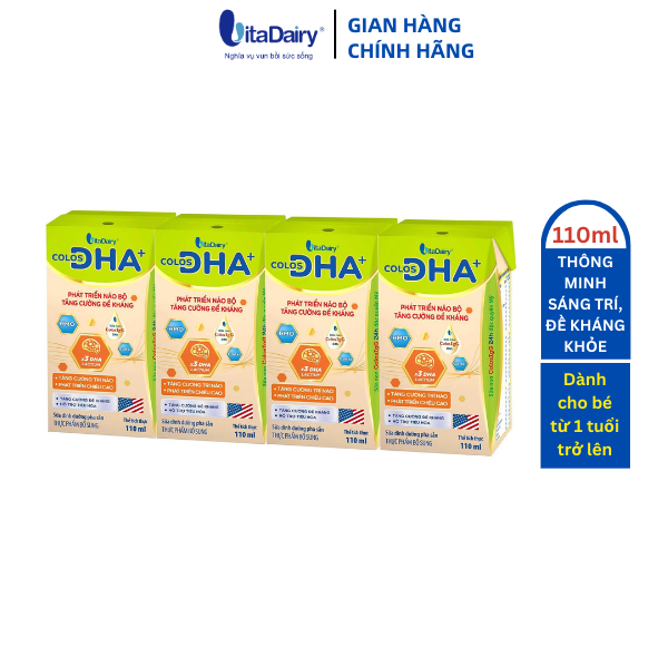 SBPS Colos DHA+ 110ml giúp bé thông minh sáng trí, tăng cường đề kháng, ngủ ngon khỏe mạnh - lốc 4 hộp - VitaDairy