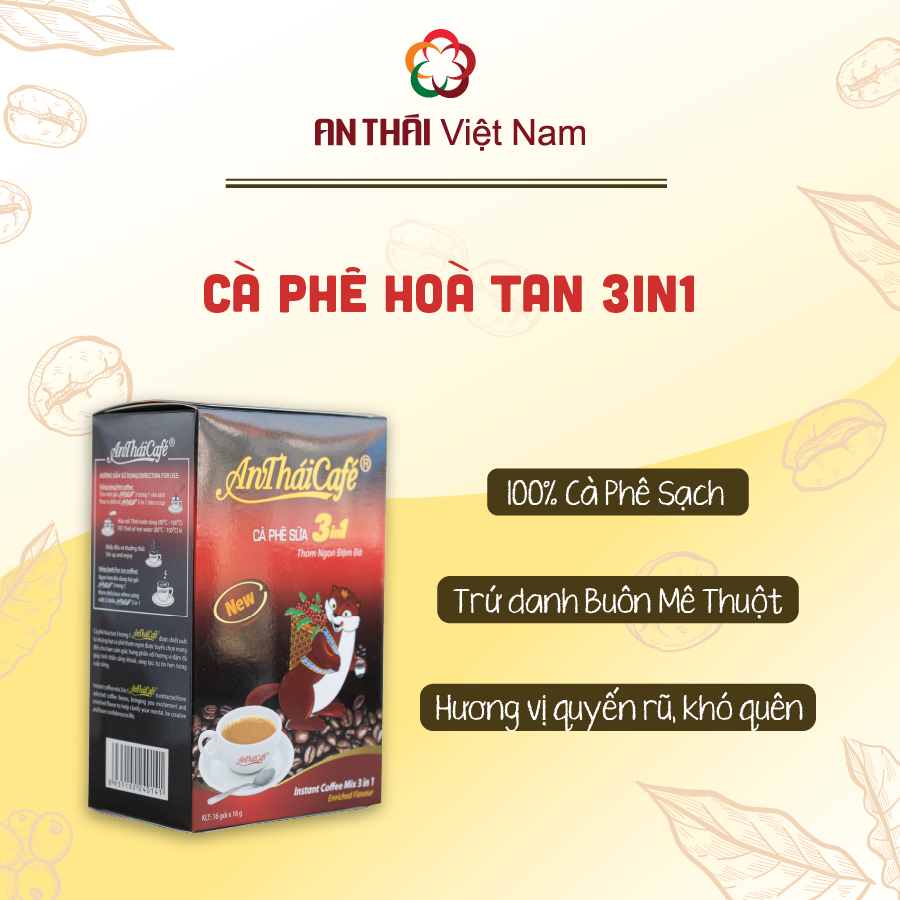 Cà Phê Sữa 3in1 AnTháiCafé New (Hộp 16 gói x 16g)