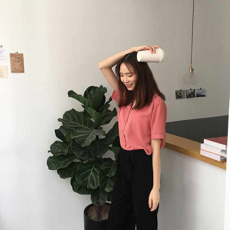 Áo sơ mi voan cổ bẻ cộc tay ulzzang 2181