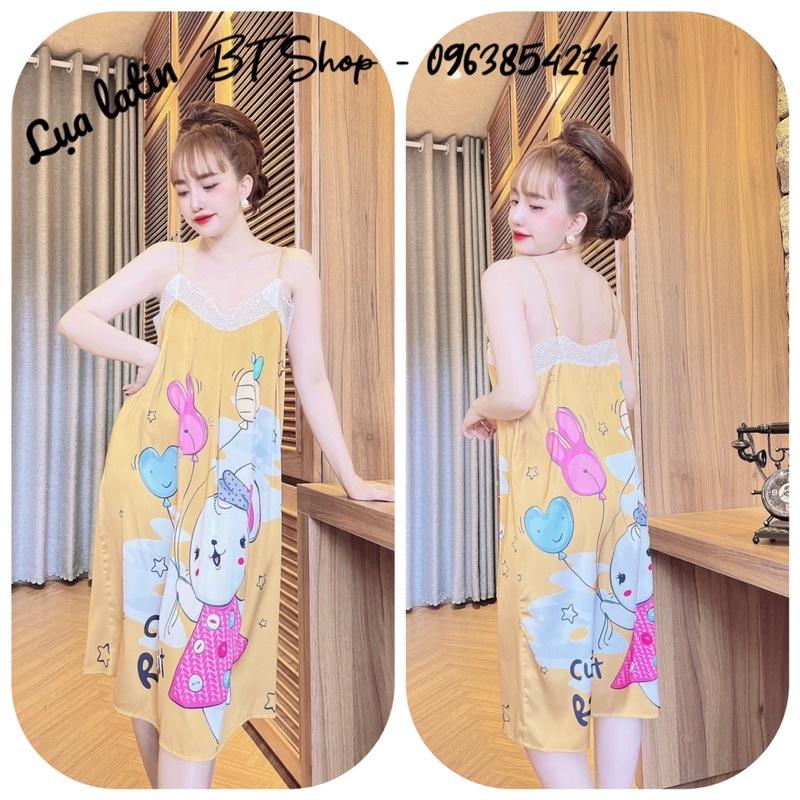 Váy đầm ngủ mặc nhà lụa latin 3D hoạ tiết freesize 42-57kg