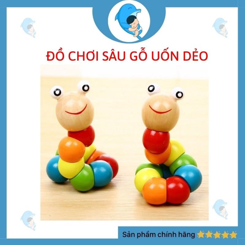 Đồ Chơi Sâu Gỗ 7 Màu Cho Bé Từ 6 Tháng Học Màu Sắc, Học Đếm, Học Cầm Nắm Đồ Vật