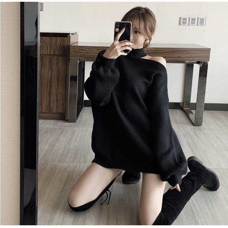 Áo Nỉ Nữ Hàn Quốc Dáng Cut Out Khoét Vai Dài Tay 4 Màu Cực Xinh