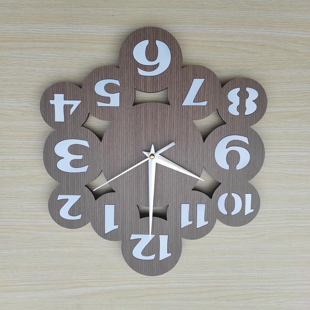 Đồng hồ gỗ treo tường chất liệu gỗ mdf máy kim trôi thiết kế in theo yêu cầu decor trang trí nhà và quán cafe