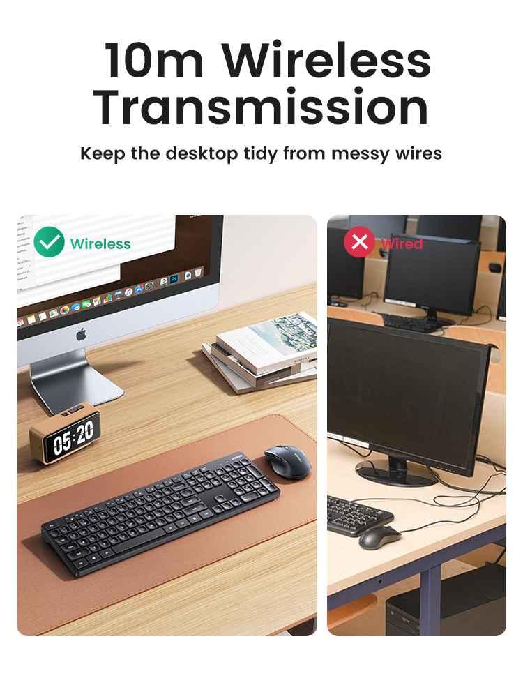 Ugreen UG90250KU004TK 2.4 GHz full size 104 có phím FN bàn phím không dây 10 triệu lần bấm wireless Keyboard cho win macos android màu đen - HÀNG CHÍNH HÃNG