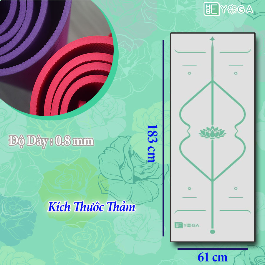 Thảm Tập Yoga Định Tuyến TPE Hebeyoga 8mm 1 Lớp Màu Tím Cao Cấp Lèm Túi