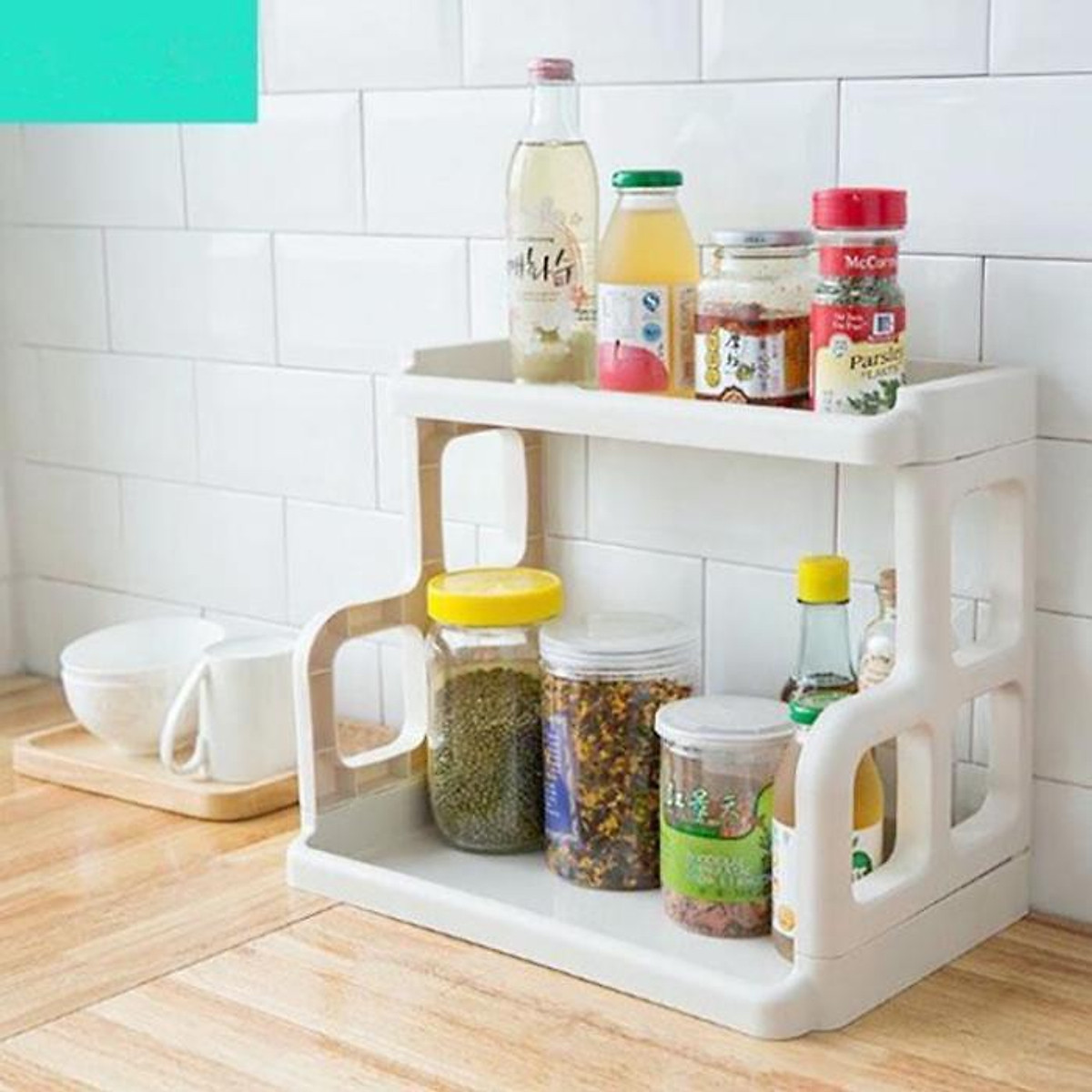 Kệ gia vị chữ H để đồ nhà bếp 2 tầng
