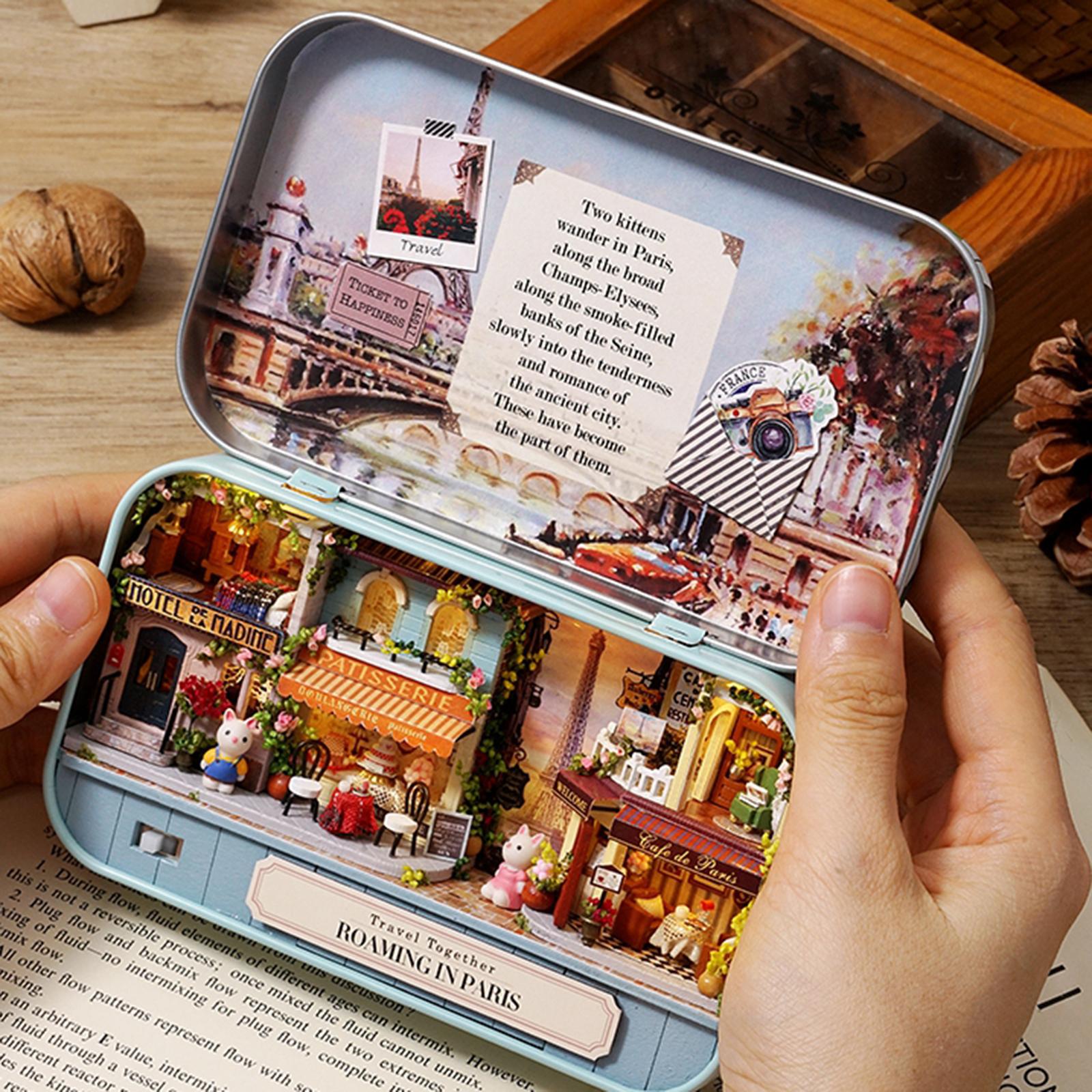 DIY Dollhouse Kit Miniature 3D Theater Retro Tin Box Theatre Models Box with LED Light Creative Craft Sweet Dream House Toy