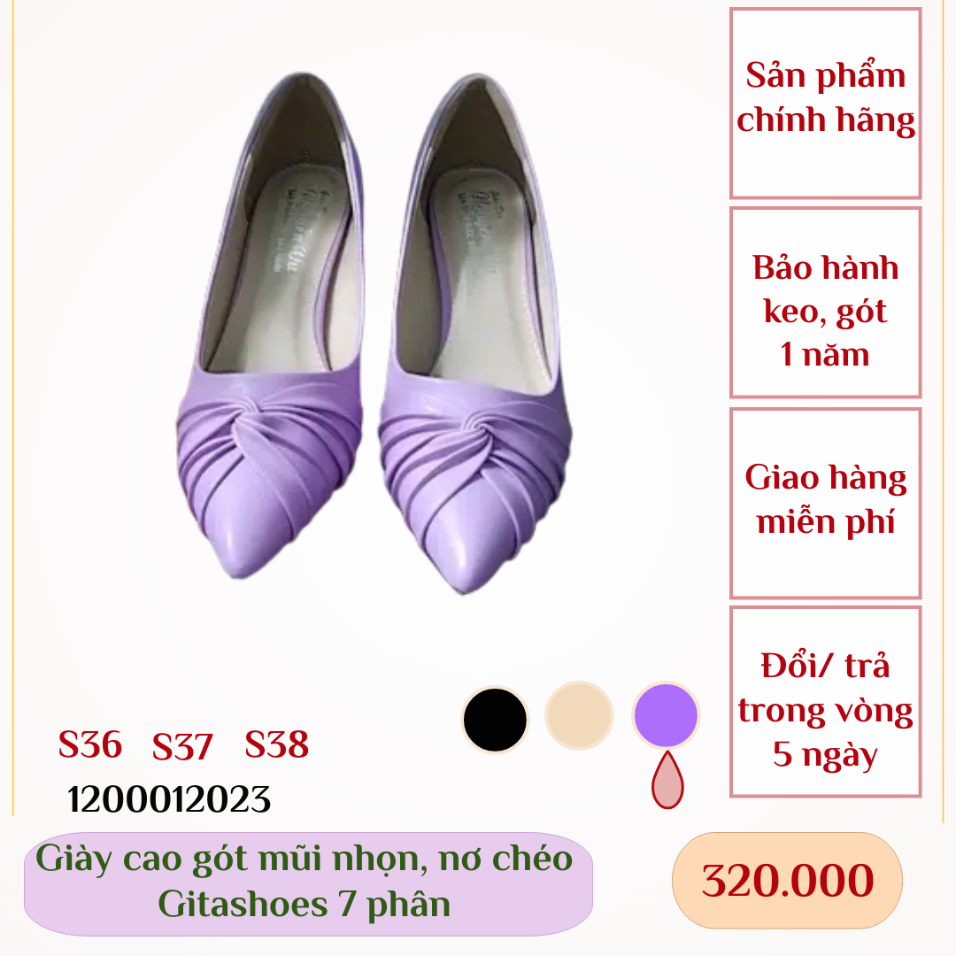 Giày cao gót gitashoes mũi nhọn, nơ chéo, cao 7 phân- 1200012023